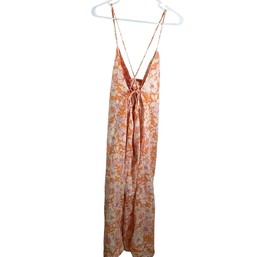 J. Crew Orange and Cream Floral Dress Popolin Tie Front Midi - Picture 4 of 6